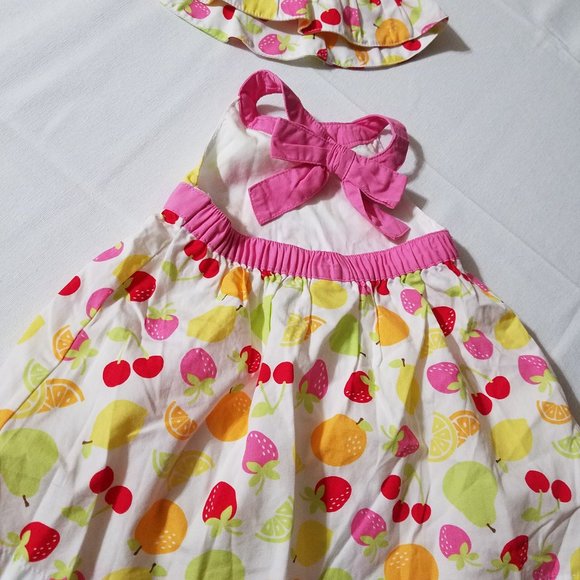 GYMBOREE Berry Sweet 0-3 Month NWT fruit print dress, white diaper cover & hat. - Picture 3 of 4